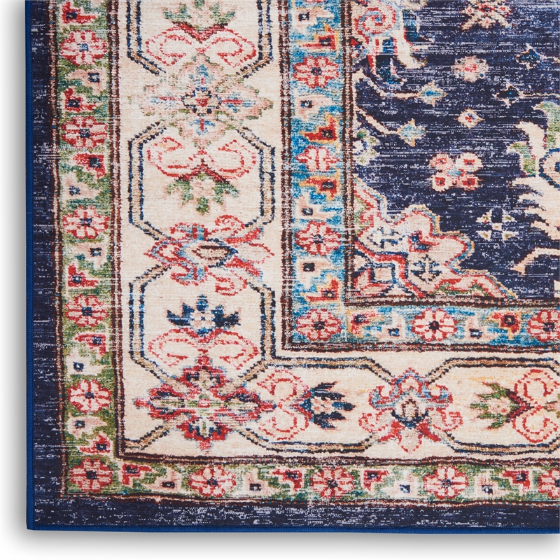 Nourison Home Fulton 5' Runner Fabric Navy Blue Vintage Flatweave Indoor Rug