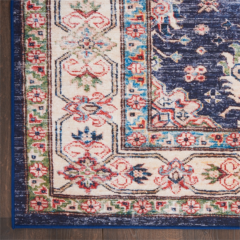 Nourison Home Fulton 5' Runner Fabric Navy Blue Vintage Flatweave Indoor Rug