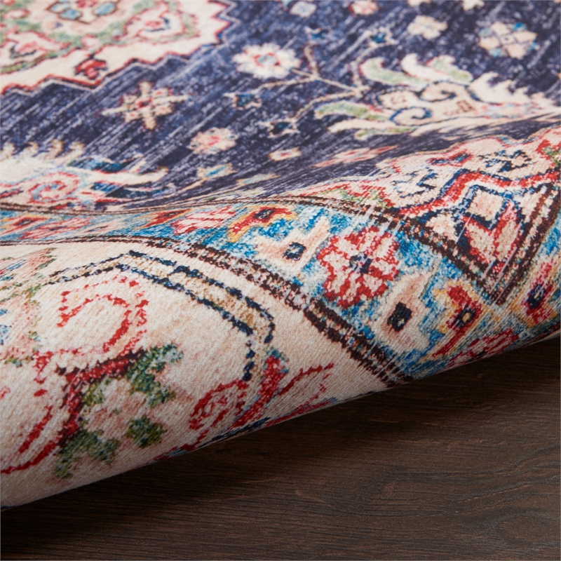 Nourison Home Fulton 5' Runner Fabric Navy Blue Vintage Flatweave Indoor Rug