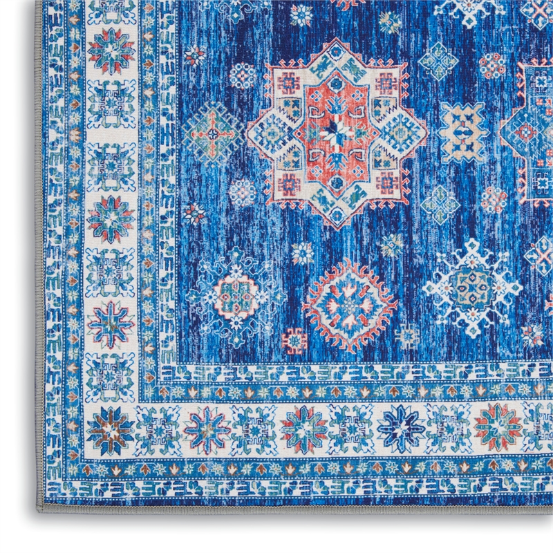 Nourison Home Fulton 5' Runner Fabric Blue Vintage Flatweave Indoor Area Rug