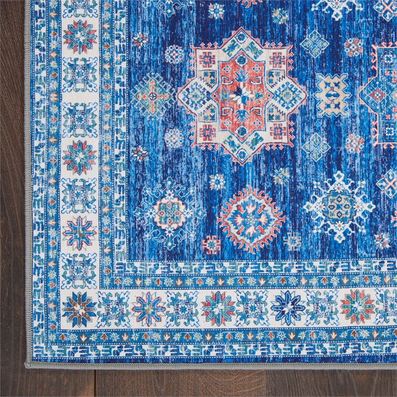 Nourison Home Fulton 5' Runner Fabric Blue Vintage Flatweave Indoor Area Rug