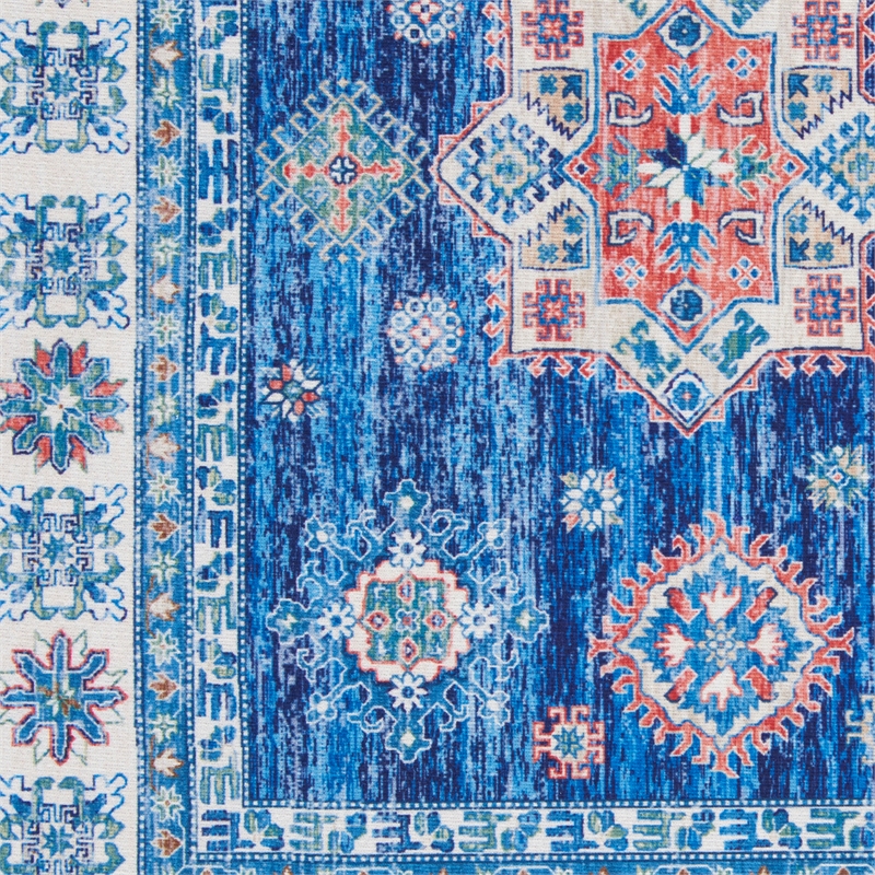 Nourison Home Fulton 5' Runner Fabric Blue Vintage Flatweave Indoor Area Rug