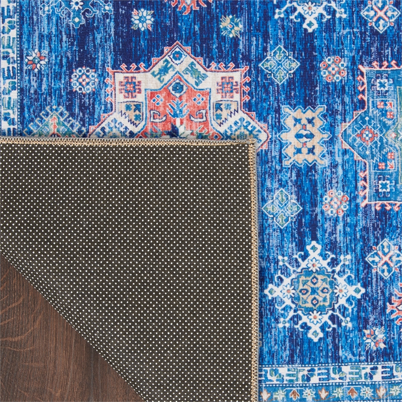 Nourison Home Fulton 5' Runner Fabric Blue Vintage Flatweave Indoor Area Rug