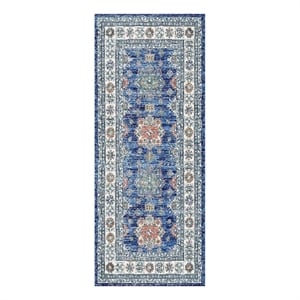 Nourison Home Fulton 5' Runner Fabric Blue Vintage Flatweave Indoor Area Rug