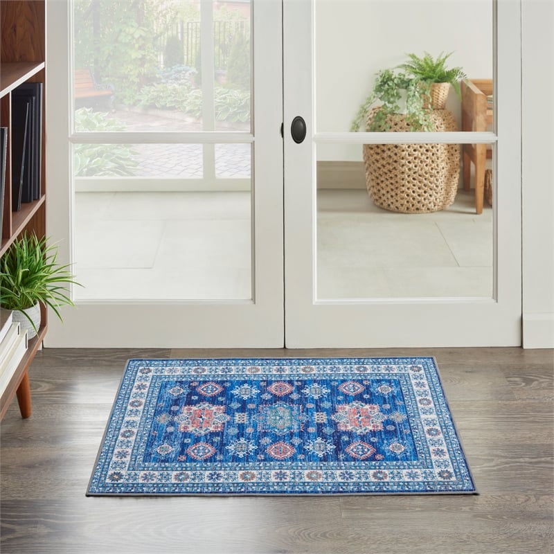 Nourison Home Fulton 2' x 3' Fabric Blue Vintage Flatweave Indoor Area Rug