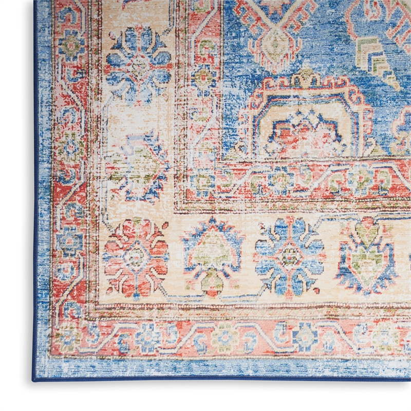 Nourison Home Fulton 5' Runner Fabric Blue Ivory Vintage Flatweave Indoor Rug