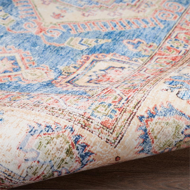 Nourison Home Fulton 5' Runner Fabric Blue Ivory Vintage Flatweave Indoor Rug