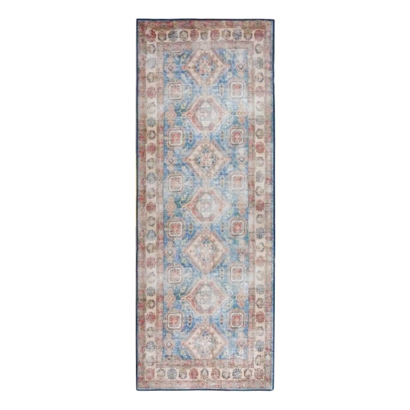 Nourison Home Fulton 5' Runner Fabric Blue Ivory Vintage Flatweave Indoor Rug