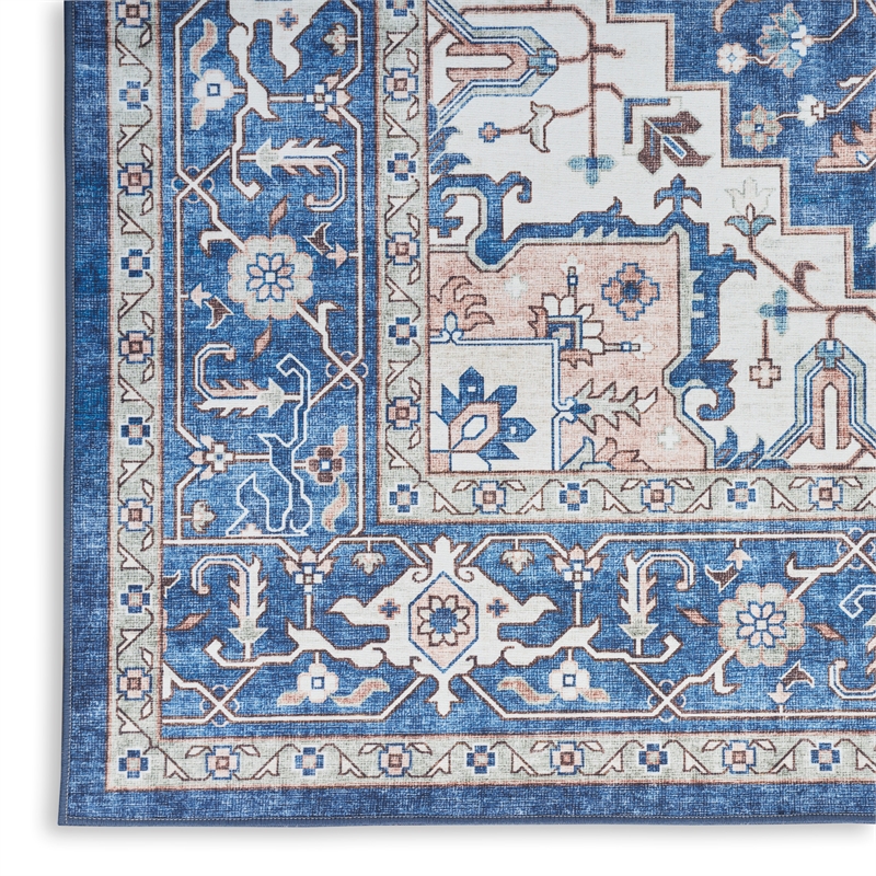 Nourison Home Fulton 5' Runner Fabric Navy Ivory Vintage Flatweave  Indoor Rug