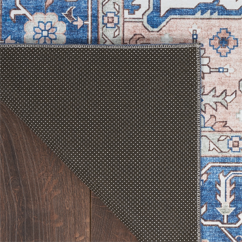 Nourison Home Fulton 5' Runner Fabric Navy Ivory Vintage Flatweave  Indoor Rug