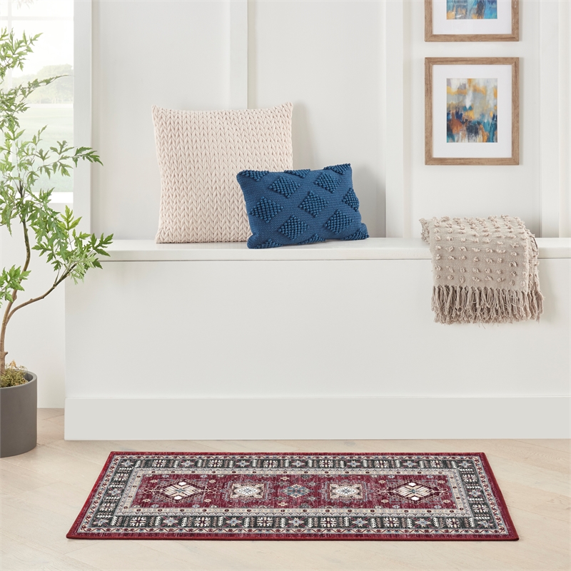 Nourison Home Fulton 5' Runner Fabric Red Vintage Flatweave Indoor Area Rug