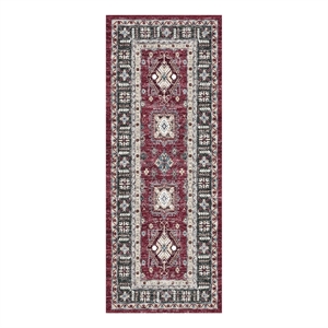 Nourison Home Fulton 5' Runner Fabric Red Vintage Flatweave Indoor Area Rug