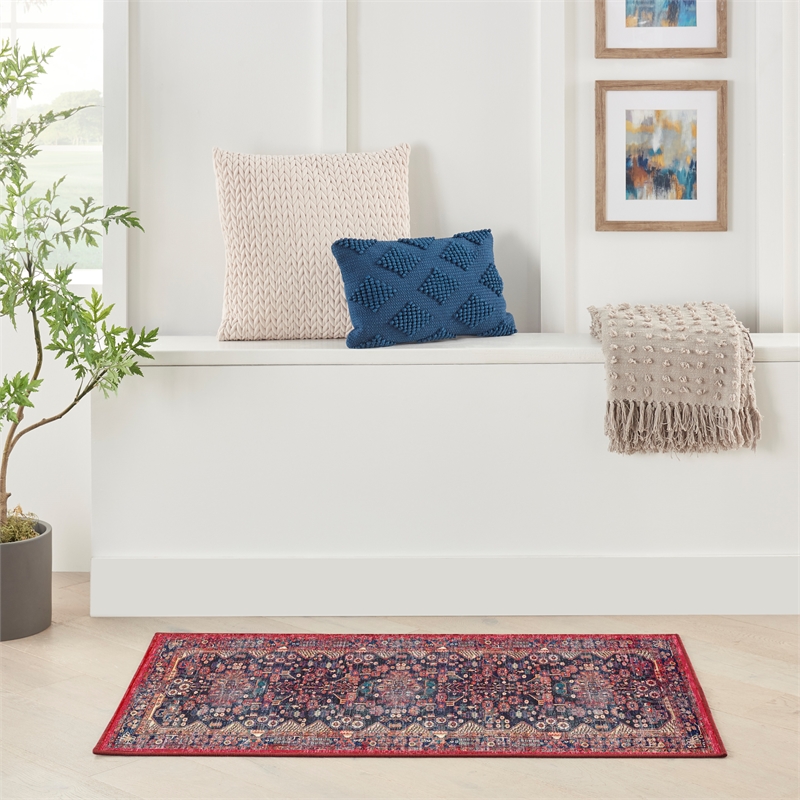 Nourison Home Fulton 5' Runner Fabric Red Vintage Flatweave Indoor Area Rug