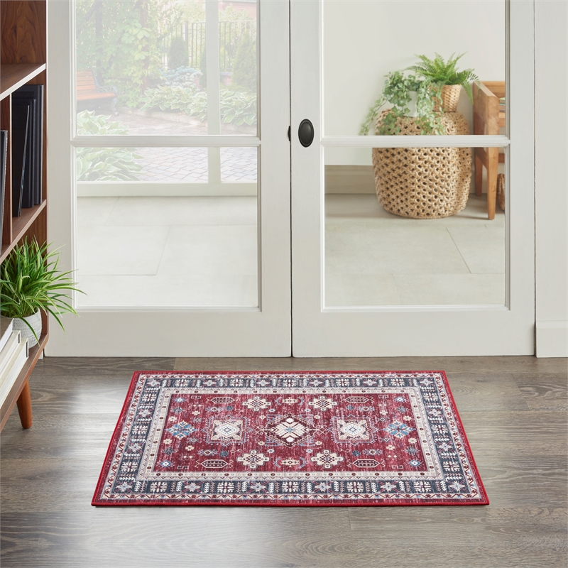 Nourison Home Fulton 2' x 3' Fabric Red Vintage Flatweave Indoor Area Rug