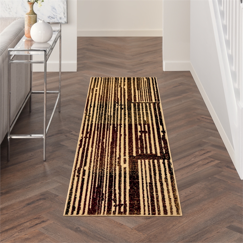 Nourison Home Grafix 8' Runner Fabric Brick Red Multicolor Modern Indoor Rug
