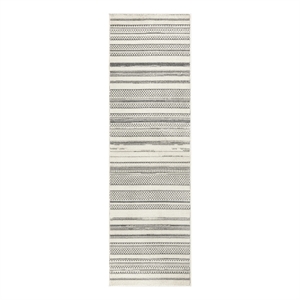 Nourison Home Grafix 8' Runner Fabric Ivory Gray Modern Indoor Area Rug