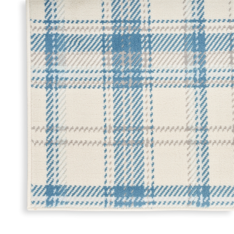 Nourison Home Grafix 8' Runner Fabric Ivory Blue Farmhouse Indoor Rug