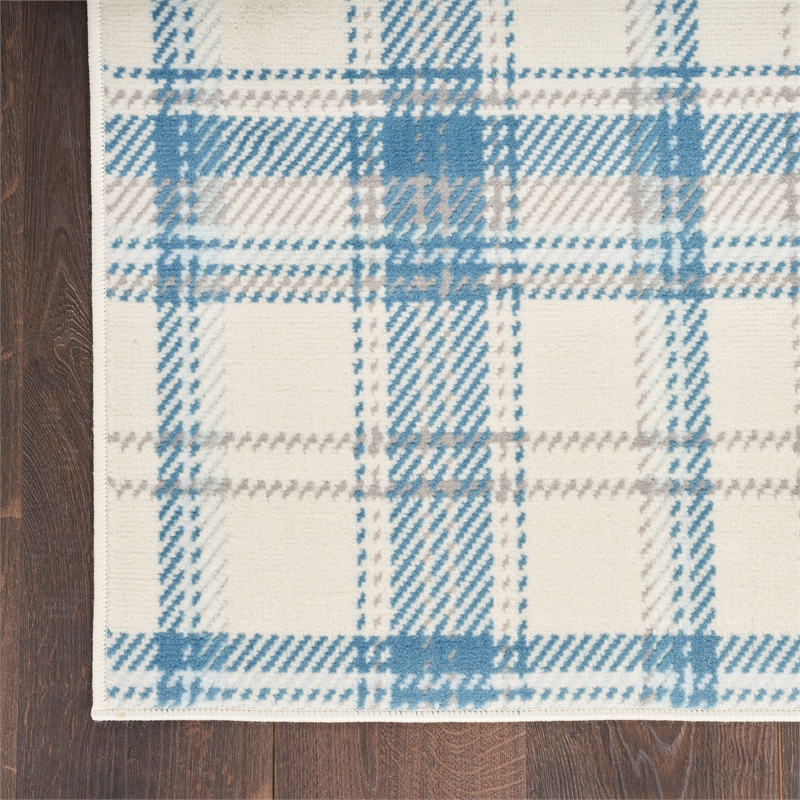 Nourison Home Grafix 8' Runner Fabric Ivory Blue Farmhouse Indoor Rug