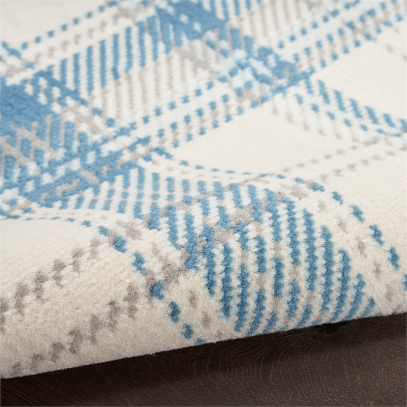 Nourison Home Grafix 8' Runner Fabric Ivory Blue Farmhouse Indoor Rug