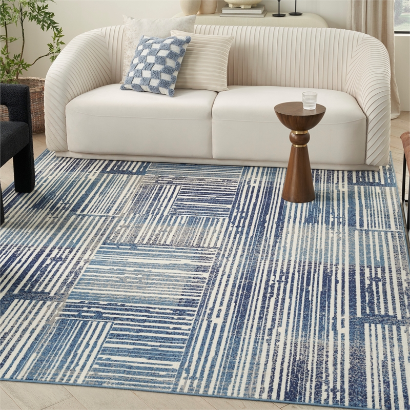 Nourison Home Grafix 8' x 10' Fabric Blue Grey Modern Indoor Area Rug