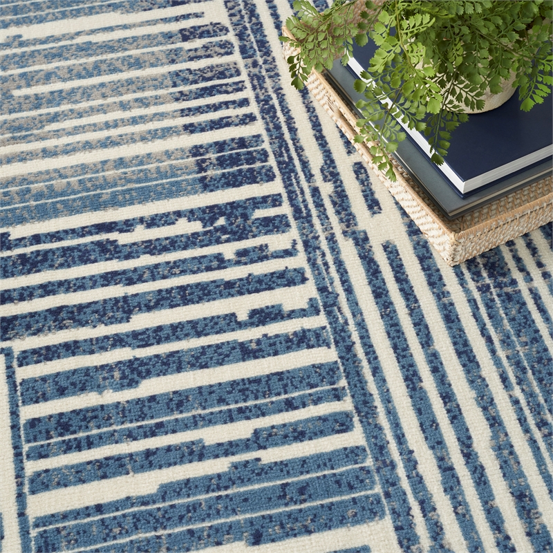 Nourison Home Grafix 8' x 10' Fabric Blue Grey Modern Indoor Area Rug