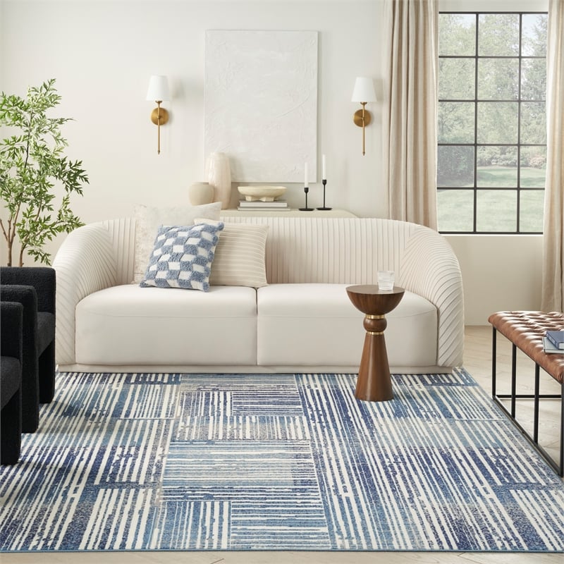 Nourison Home Grafix 8' x 10' Fabric Blue Grey Modern Indoor Area Rug