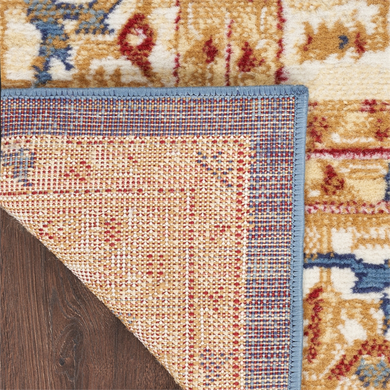 Nourison Home Grafix 8' Runner Fabric Navy Blue Gold Vintage Indoor Area Rug