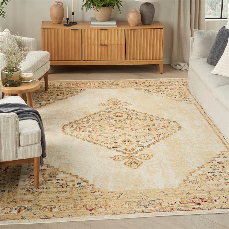Nourison Home Grafix 5' x 7' Fabric Cream Multicolor Vintage Indoor Rug