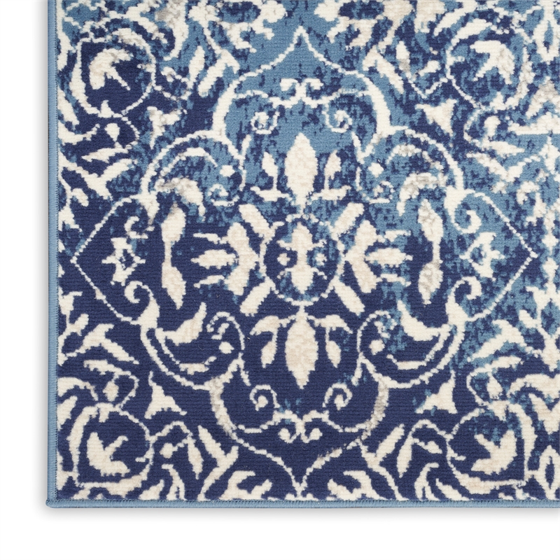 Nourison Home Jubilant 7' Runner Fabric Navy Blue Ivory Vintage Indoor Rug