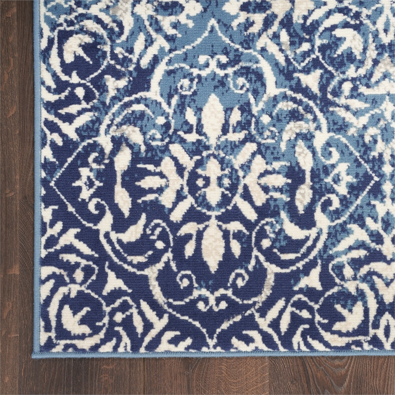 Nourison Home Jubilant 7' Runner Fabric Navy Blue Ivory Vintage Indoor Rug