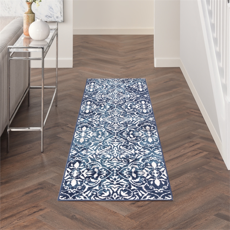Nourison Home Jubilant 7' Runner Fabric Navy Blue Ivory Vintage Indoor Rug