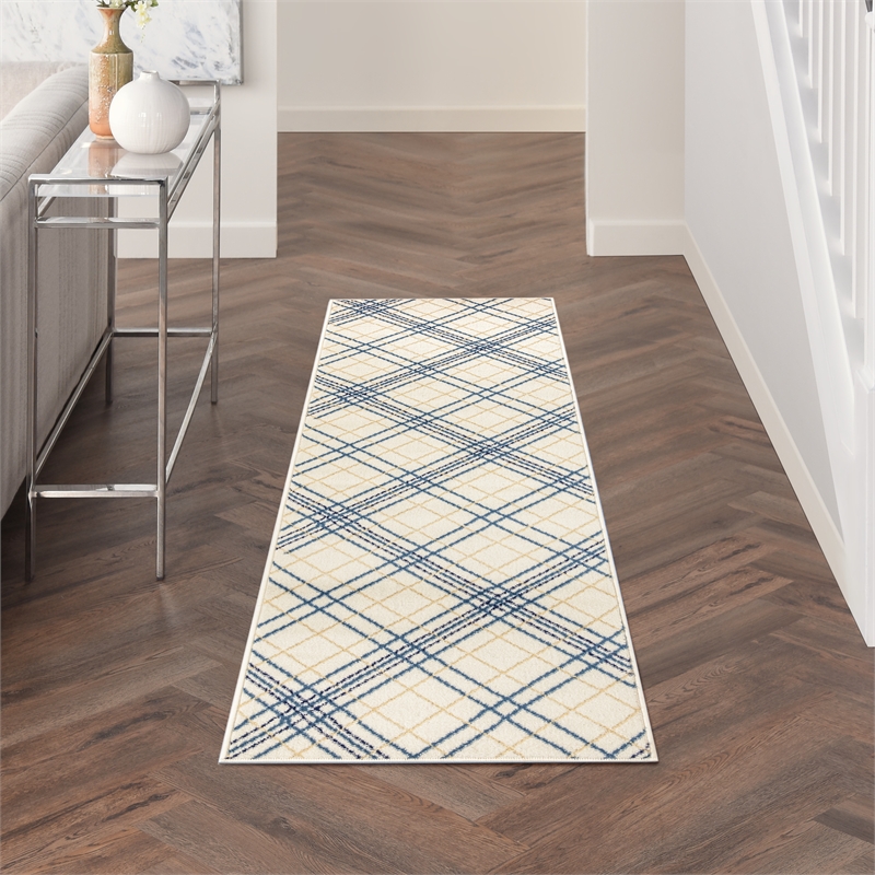 Nourison Home Jubilant 7' Runner Fabric Ivory Navy Farmhouse Indoor Rug