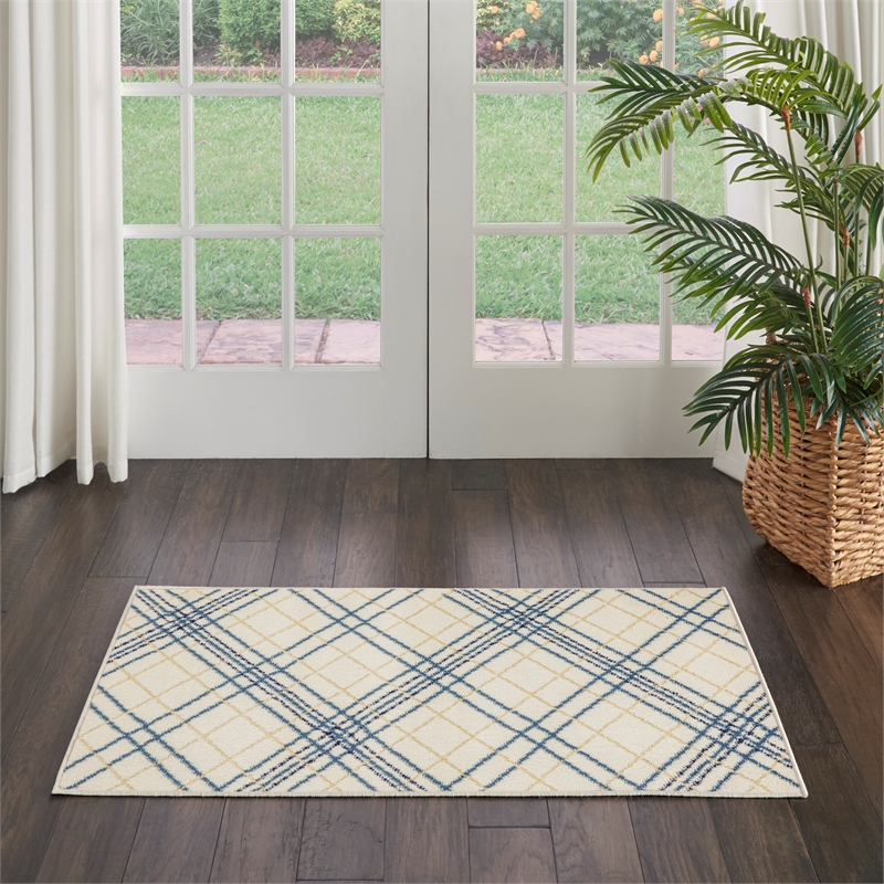 Nourison Home Jubilant 2' x 4' Fabric Ivory Navy Farmhouse Indoor Rug