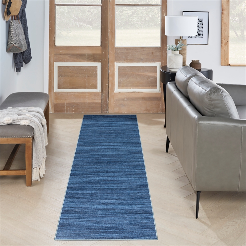 Nourison Home Nourison Washables 8' Runner Blue Modern Indoor Rug