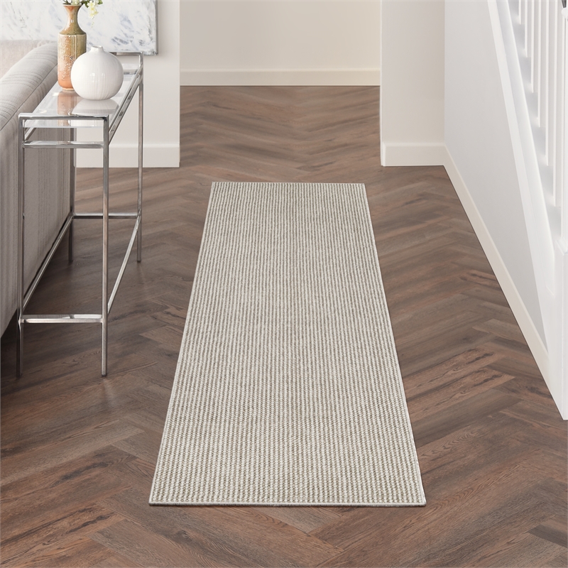 Nourison Home Textured Home 8' Runner Ivory Mocha Farmhouse Indoor Rug