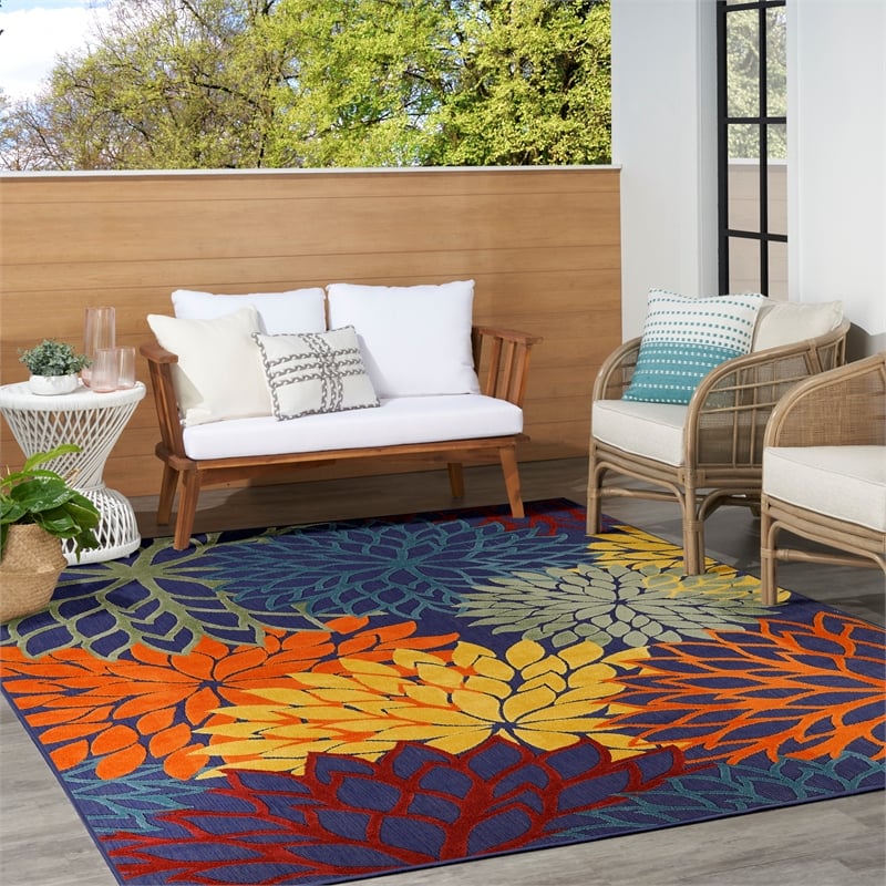 Nourison Aloha 9' x 12' Navy Multicolor Fabric Outdoor Area Rug (9' x 12')