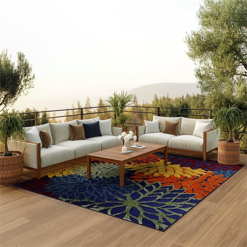 Nourison Aloha 9' x 12' Navy Multicolor Fabric Outdoor Area Rug (9' x 12')