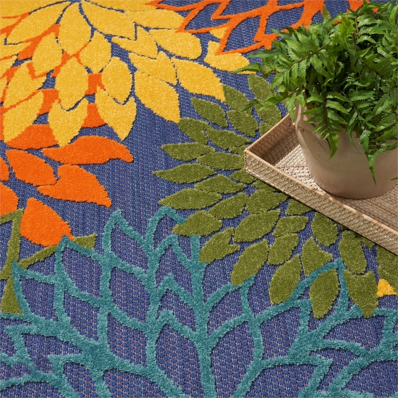 Nourison Aloha 9' x 12' Navy Multicolor Fabric Outdoor Area Rug (9' x 12')