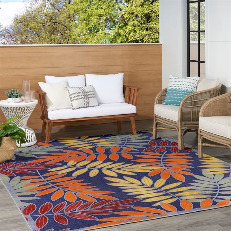 Nourison Aloha 9' x 12' Navy Multicolor Fabric Outdoor Area Rug (9' x 12')