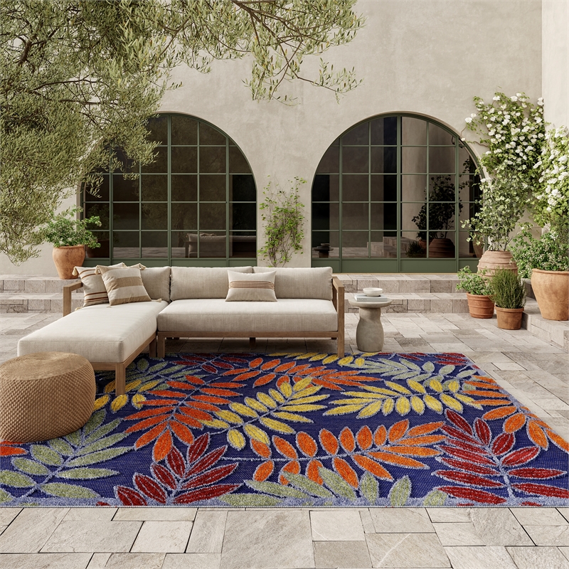 Nourison Aloha 9' x 12' Navy Multicolor Fabric Outdoor Area Rug (9' x 12')