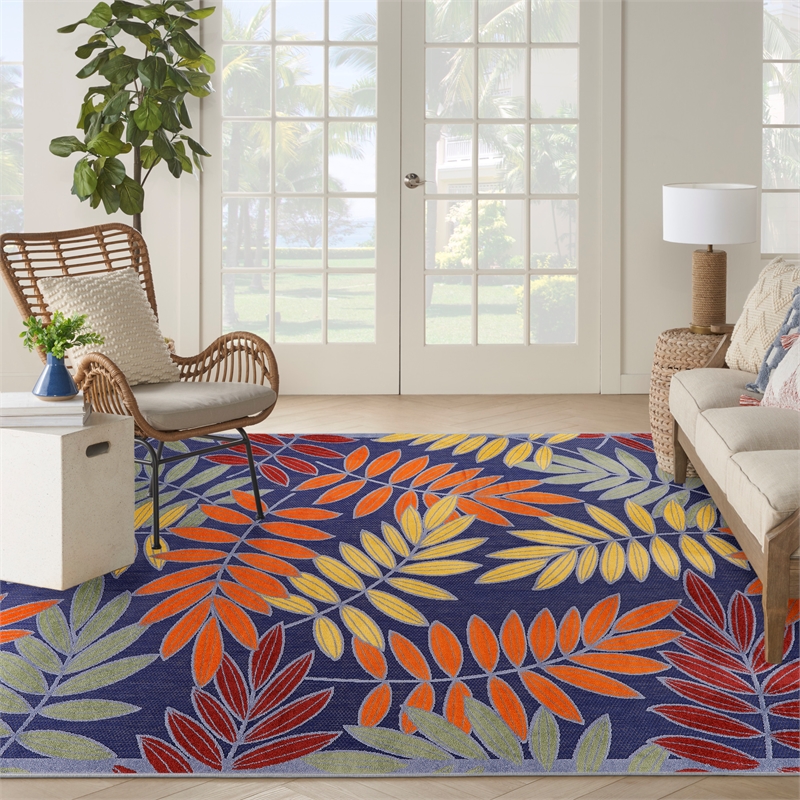 Nourison Aloha 9' x 12' Navy Multicolor Fabric Outdoor Area Rug (9' x 12')