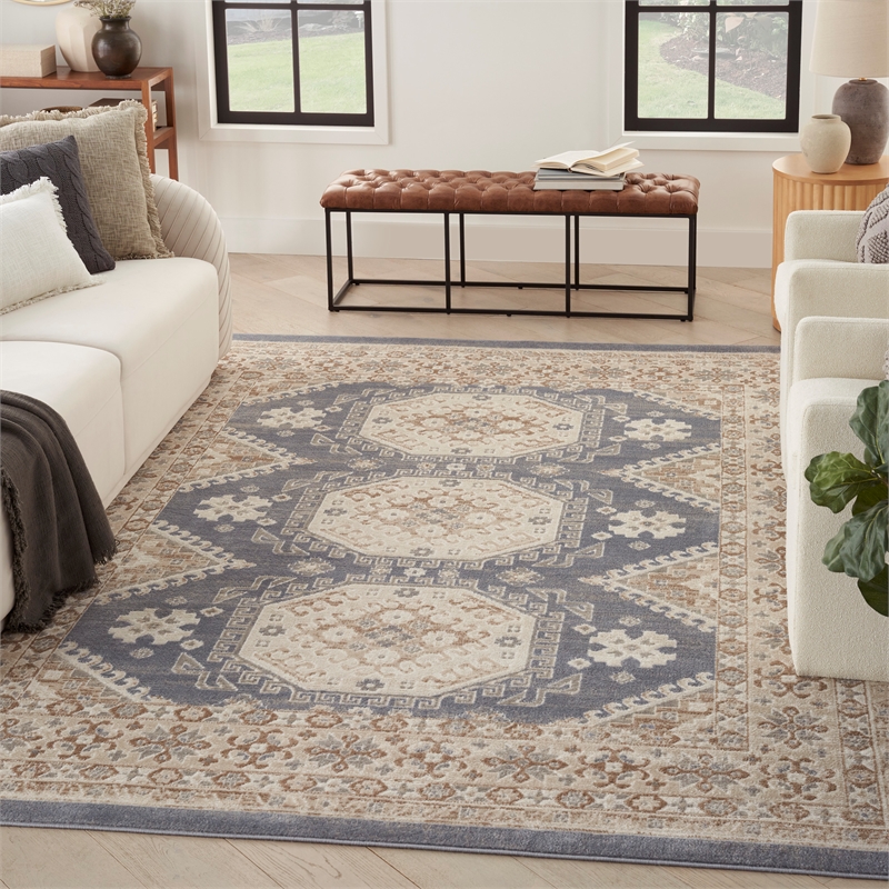Nourison Serenity Home 9' x 12' Fabric Ivory Blue Vintage Indoor Rug