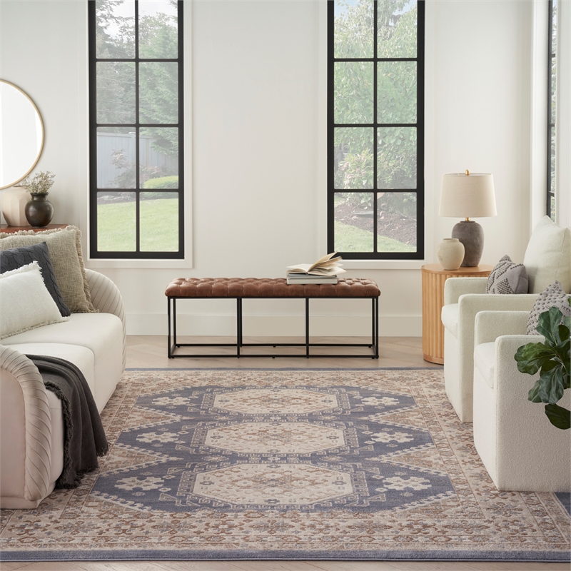 Nourison Serenity Home 9' x 12' Fabric Ivory Blue Vintage Indoor Rug
