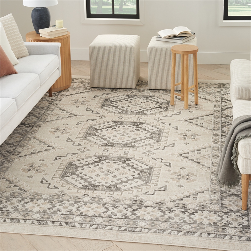Nourison Serenity Home 9' x 12' Fabric Ivory Gray Vintage Indoor Rug