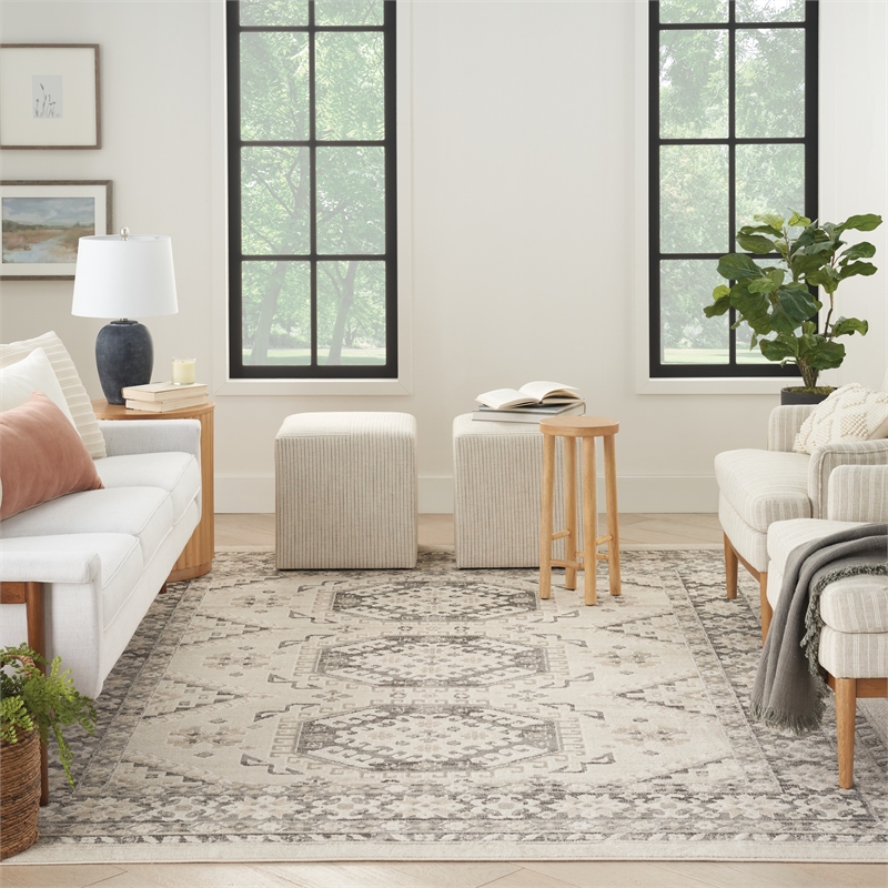 Nourison Serenity Home 9' x 12' Fabric Ivory Gray Vintage Indoor Rug