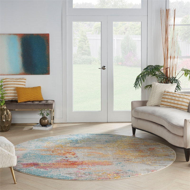 Nourison Celestial 10' x Round Multicolor Fabric Modern Area Rug (10' Round)