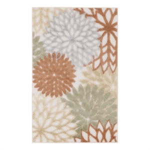 Nourison Washables 32x48&quot Outdoor Polypropylene Fabric Rug in Ivory/Multi-Color