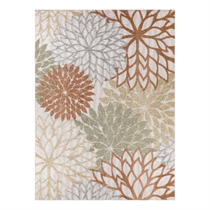 Nourison Aloha 94x126&quot Outdoor Polypropylene Fabric Rug in Ivory/Multi-Color