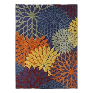 Nourison Washables 94x126&quot Outdoor Polypropylene Fabric Rug in Blue/Multi-Color