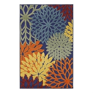 Nourison Washables 32x48&quot Outdoor Polypropylene Fabric Rug in Blue/Multi-Color